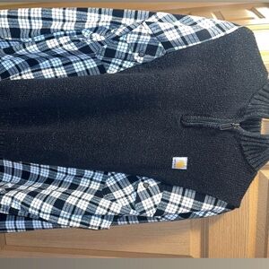Carhartt Black Zip-Up Sweater with Plaid Sleeves